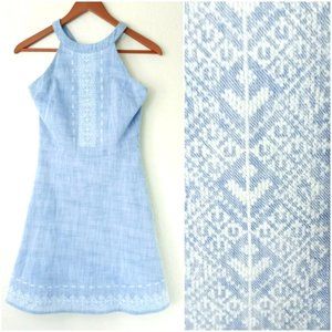 Guess Los Angeles Blue Fair Isle Embroidered A-Line Mini Dress Size 0